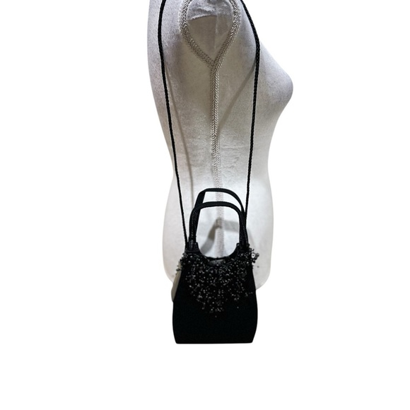 NWT Sasha Black Beaded mini evening  Bag corded shoulder strap - Picture 3 of 11